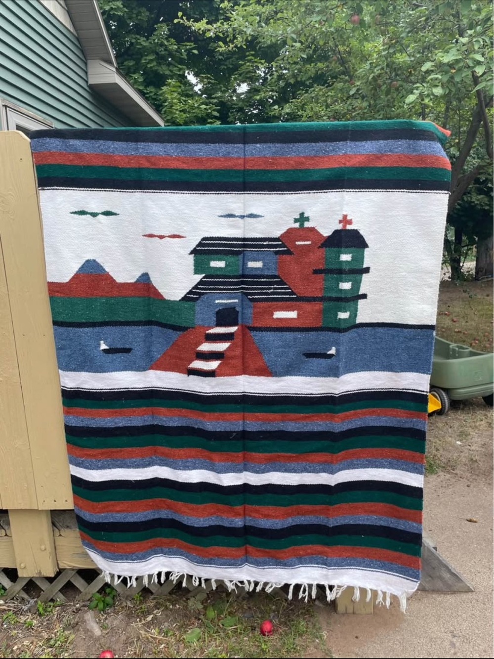 vintage handwoven Mexican serape blanket or wall tapestry